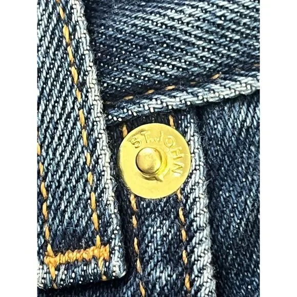 St. John Dark Wash Straight Wide Leg Raw Hem Salvaged Jeans Sz 14